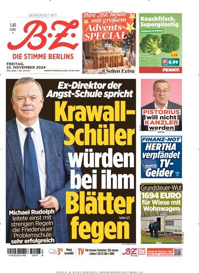 Titelbild der Ausgabe 275/2024 von B.Z.. Diese Zeitschrift und viele weitere Zeitungsabos als Abo oder epaper bei United Kiosk online kaufen.