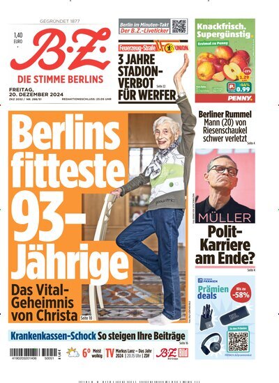 Titelbild der Ausgabe 299/2024 von B.Z.. Diese Zeitschrift und viele weitere Zeitungsabos als Abo oder epaper bei United Kiosk online kaufen.