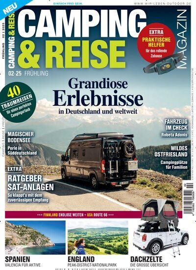 Titelbild der Ausgabe 2/2025 von Camping & Reise Magazin. Diese Zeitschrift und viele weitere Automagazine und Motorradzeitschriften als Abo oder epaper bei United Kiosk online kaufen.