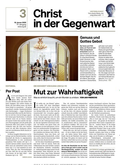 Titelbild der Ausgabe 3/2025 von Christ in der Gegenwart. Diese Zeitschrift und viele weitere Kunstmagazine und Kulturmagazine als Abo oder epaper bei United Kiosk online kaufen.