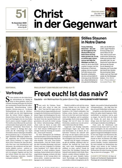 Titelbild der Ausgabe 51/2024 von Christ in der Gegenwart. Diese Zeitschrift und viele weitere Kunstmagazine und Kulturmagazine als Abo oder epaper bei United Kiosk online kaufen.