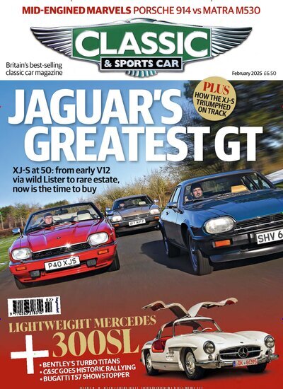 Titelbild der Ausgabe 2/2025 von Classic and Sports Car. Diese Zeitschrift und viele weitere Automagazine und Motorradzeitschriften als Abo oder epaper bei United Kiosk online kaufen.