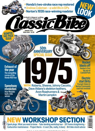 Titelbild der Ausgabe 1/2025 von Classic Bike. Diese Zeitschrift und viele weitere Automagazine und Motorradzeitschriften als Abo oder epaper bei United Kiosk online kaufen.