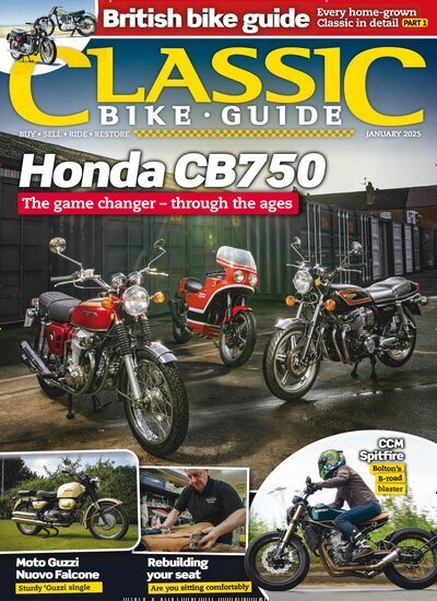 Titelbild der Ausgabe 1/2025 von Classic Bike Guide. Diese Zeitschrift und viele weitere Automagazine und Motorradzeitschriften als Abo oder epaper bei United Kiosk online kaufen.