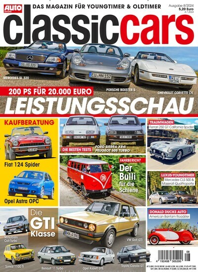 Titelbild der Ausgabe 8/2024 von classic cars. Diese Zeitschrift und viele weitere Automagazine und Motorradzeitschriften als Abo oder epaper bei United Kiosk online kaufen.