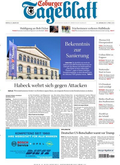 Titelbild der Ausgabe 15/2025 von Coburger Tageblatt. Diese Zeitschrift und viele weitere Zeitungsabos als Abo oder epaper bei United Kiosk online kaufen.