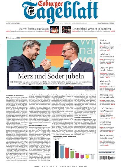 Titelbild der Ausgabe 45/2025 von Coburger Tageblatt. Diese Zeitschrift und viele weitere Zeitungsabos als Abo oder epaper bei United Kiosk online kaufen.