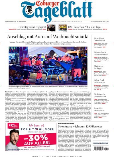 Titelbild der Ausgabe 296/2024 von Coburger Tageblatt. Diese Zeitschrift und viele weitere Zeitungsabos als Abo oder epaper bei United Kiosk online kaufen.