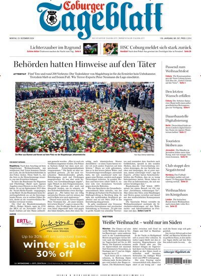 Titelbild der Ausgabe 297/2024 von Coburger Tageblatt. Diese Zeitschrift und viele weitere Zeitungsabos als Abo oder epaper bei United Kiosk online kaufen.