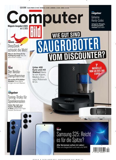 Titelbild der Ausgabe 4/2025 von Computer Bild. Diese Zeitschrift und viele weitere Computerzeitschriften, Tabletmagazine und Smartphonemagazine als Abo oder epaper bei United Kiosk online kaufen.