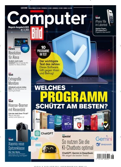 Titelbild der Ausgabe 6/2025 von Computer Bild. Diese Zeitschrift und viele weitere Computerzeitschriften, Tabletmagazine und Smartphonemagazine als Abo oder epaper bei United Kiosk online kaufen.