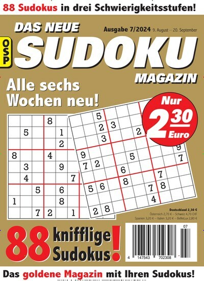 Titelbild der Ausgabe 7/2024 von Das neue Sudoku Magazin. Diese Zeitschrift und viele weitere Groschenromane und Rätselhefte als Abo oder epaper bei United Kiosk online kaufen.