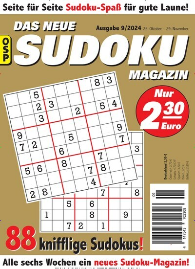 Titelbild der Ausgabe 9/2024 von Das neue Sudoku Magazin. Diese Zeitschrift und viele weitere Groschenromane und Rätselhefte als Abo oder epaper bei United Kiosk online kaufen.