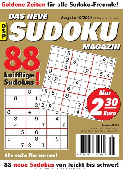 Titelbild der Ausgabe 10/2024 von Das neue Sudoku Magazin. Diese Zeitschrift und viele weitere Groschenromane und Rätselhefte als Abo oder epaper bei United Kiosk online kaufen.