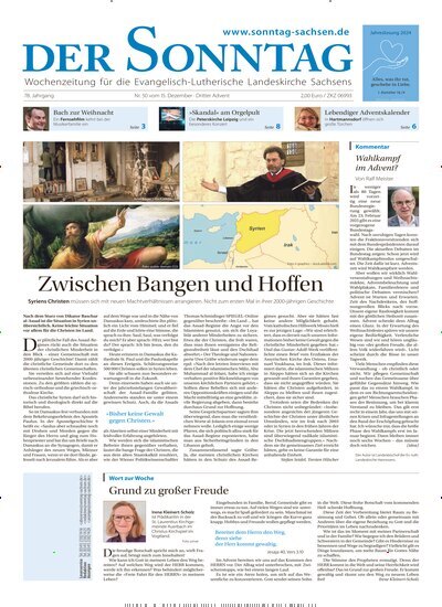 Titelbild der Ausgabe 50/2024 von Der Sonntag. Diese Zeitschrift und viele weitere Kunstmagazine und Kulturmagazine als Abo oder epaper bei United Kiosk online kaufen.