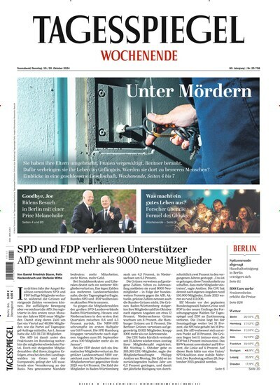 Titelbild der Ausgabe 286/2024 von Der Tagesspiegel. Diese Zeitschrift und viele weitere Zeitungsabos als Abo oder epaper bei United Kiosk online kaufen.