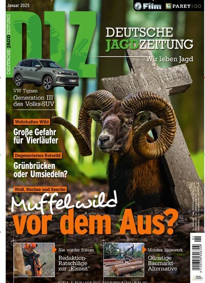 Titelbild der Ausgabe 1/2025 von Deutsche Jagdzeitung (DJZ). Diese Zeitschrift und viele weitere Sportmagazine als Abo oder epaper bei United Kiosk online kaufen.