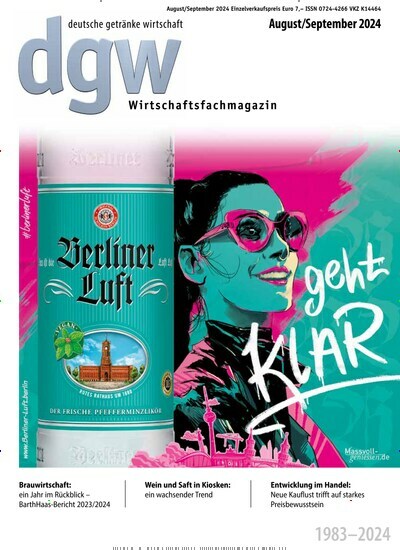 Titelbild der Ausgabe 9/2024 von dgw deutsche getränke wirtschaft. Diese Zeitschrift und viele weitere Gastronomiezeitschriften, Fashionmagazine, Beautymagazine als Abo oder epaper bei United Kiosk online kaufen.