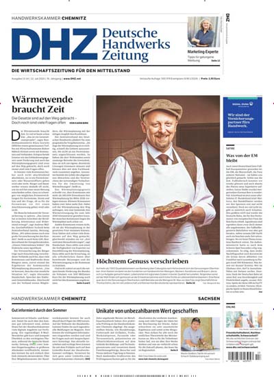 Titelbild der Ausgabe 14/2024 von DHZ Deutsche Handwerks Zeitung. Diese Zeitschrift und viele weitere Industriemagazine und Handwerkmagazine als Abo oder epaper bei United Kiosk online kaufen.