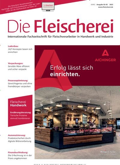 Titelbild der Ausgabe 2/2025 von Die Fleischerei. Diese Zeitschrift und viele weitere Gastronomiezeitschriften, Fashionmagazine, Beautymagazine als Abo oder epaper bei United Kiosk online kaufen.