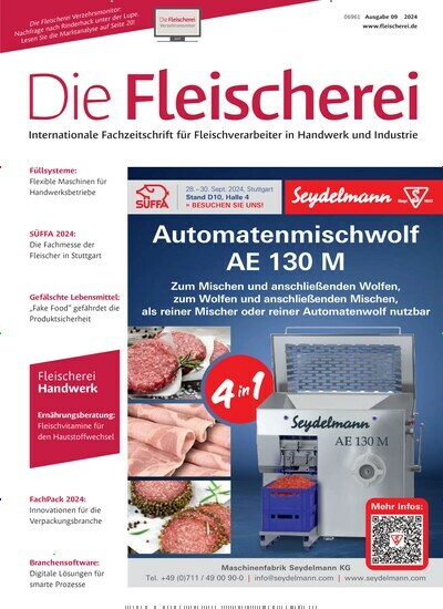 Titelbild der Ausgabe 9/2024 von Die Fleischerei. Diese Zeitschrift und viele weitere Gastronomiezeitschriften, Fashionmagazine, Beautymagazine als Abo oder epaper bei United Kiosk online kaufen.