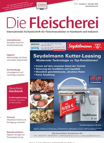 Titelbild der Ausgabe 12/2024 von Die Fleischerei. Diese Zeitschrift und viele weitere Gastronomiezeitschriften, Fashionmagazine, Beautymagazine als Abo oder epaper bei United Kiosk online kaufen.