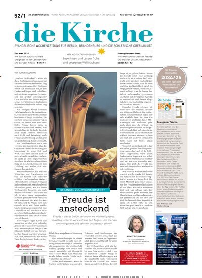 Titelbild der Ausgabe 52/2024 von Die Kirche. Diese Zeitschrift und viele weitere Kunstmagazine und Kulturmagazine als Abo oder epaper bei United Kiosk online kaufen.