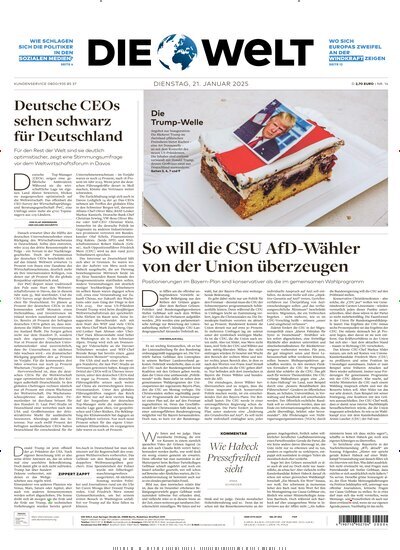 Titelbild der Ausgabe 14/2025 von Die Welt Gesamtausgabe. Diese Zeitschrift und viele weitere Zeitungsabos als Abo oder epaper bei United Kiosk online kaufen.