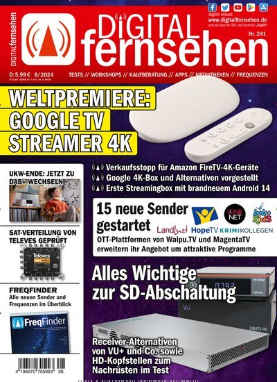 Titelbild der Ausgabe 8/2024 von Digital Fernsehen. Diese Zeitschrift und viele weitere Audiomagazine, Filmmagazine und Fotozeitschriften als Abo oder epaper bei United Kiosk online kaufen.