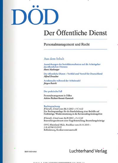 Titelbild der Ausgabe 9/2024 von DÖD - Der Öffentliche Dienst. Diese Zeitschrift und viele weitere Jurazeitschriften und Zeitschriften für Verwaltung als Abo oder epaper bei United Kiosk online kaufen.