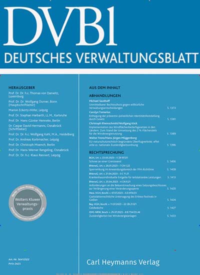 Titelbild der Ausgabe 17/2024 von DVBI - Deutsches Verwaltungsblatt. Diese Zeitschrift und viele weitere Jurazeitschriften und Zeitschriften für Verwaltung als Abo oder epaper bei United Kiosk online kaufen.