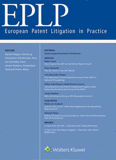 Titelbild der Ausgabe 5/2024 von  EPLP - European Patent Litigation in Practice. Diese Zeitschrift und viele weitere Jurazeitschriften und Zeitschriften für Verwaltung als Abo oder epaper bei United Kiosk online kaufen.