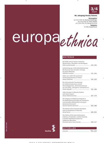 Titelbild der Ausgabe 4/2024 von europa ethnica. Diese Zeitschrift und viele weitere Zeitschriften für Pädagogik als Abo oder epaper bei United Kiosk online kaufen.