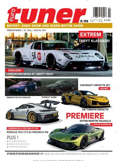 Titelbild der Ausgabe 2/2025 von Eurotuner Magazin. Diese Zeitschrift und viele weitere Automagazine und Motorradzeitschriften als Abo oder epaper bei United Kiosk online kaufen.