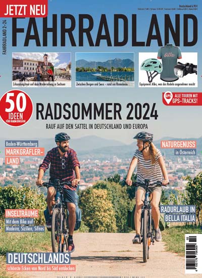 Titelbild der Ausgabe 2/2024 von Fahrradland. Diese Zeitschrift und viele weitere Sportmagazine als Abo oder epaper bei United Kiosk online kaufen.