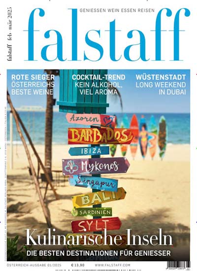 Titelbild der Ausgabe 1/2025 von falstaff Magazin Österreich. Diese Zeitschrift und viele weitere Kochzeitschriften und Backzeitschriften als Abo oder epaper bei United Kiosk online kaufen.