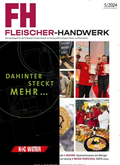 Titelbild der Ausgabe 5/2024 von Fleischer-Handwerk. Diese Zeitschrift und viele weitere Gastronomiezeitschriften, Fashionmagazine, Beautymagazine als Abo oder epaper bei United Kiosk online kaufen.