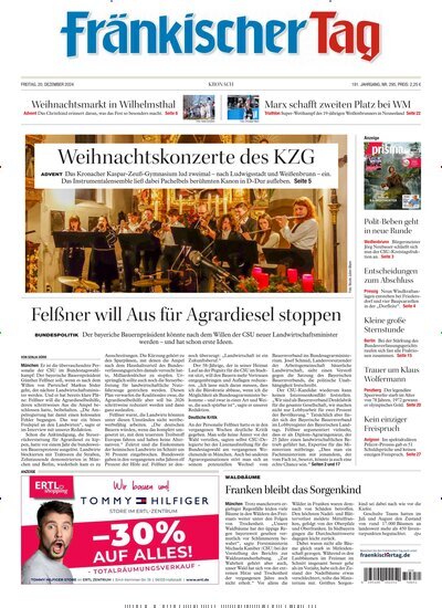 Titelbild der Ausgabe 295/2024 von Fränkischer Tag Kronach. Diese Zeitschrift und viele weitere Zeitungsabos als Abo oder epaper bei United Kiosk online kaufen.