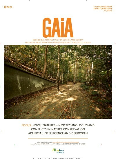 Titelbild der Ausgabe 1/2024 von GAIA. Diese Zeitschrift und viele weitere Naturzeitschriften, Landwirtschaftszeitungen und Umweltmagazine als Abo oder epaper bei United Kiosk online kaufen.
