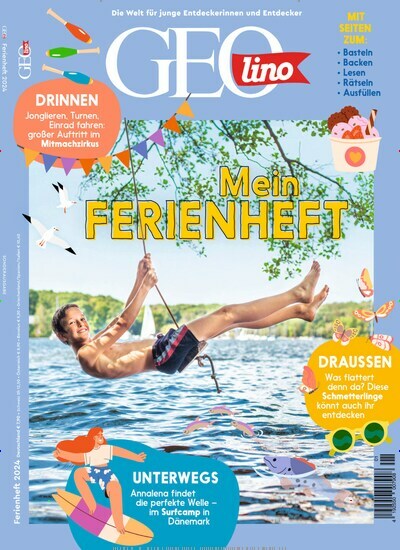 Titelbild der Ausgabe 1/2024 von GEOlino Ferienheft. Diese Zeitschrift und viele weitere Jugendzeitschriften und Kinderzeitschriften als Abo oder epaper bei United Kiosk online kaufen.