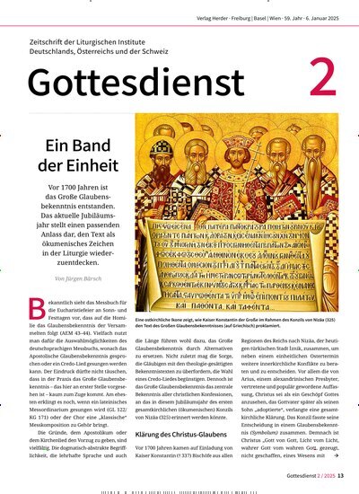 Titelbild der Ausgabe 2/2025 von Gottesdienst. Diese Zeitschrift und viele weitere Kunstmagazine und Kulturmagazine als Abo oder epaper bei United Kiosk online kaufen.