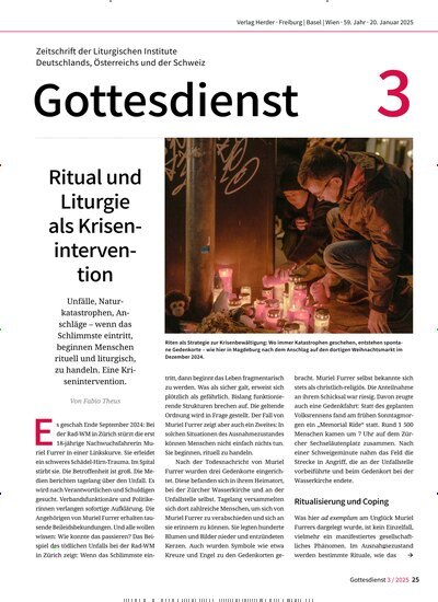 Titelbild der Ausgabe 3/2025 von Gottesdienst. Diese Zeitschrift und viele weitere Kunstmagazine und Kulturmagazine als Abo oder epaper bei United Kiosk online kaufen.