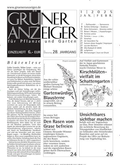 Titelbild der Ausgabe 1/2025 von Grüner Anzeiger. Diese Zeitschrift und viele weitere Naturzeitschriften, Landwirtschaftszeitungen und Umweltmagazine als Abo oder epaper bei United Kiosk online kaufen.