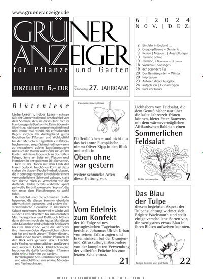 Titelbild der Ausgabe 6/2024 von Grüner Anzeiger. Diese Zeitschrift und viele weitere Naturzeitschriften, Landwirtschaftszeitungen und Umweltmagazine als Abo oder epaper bei United Kiosk online kaufen.