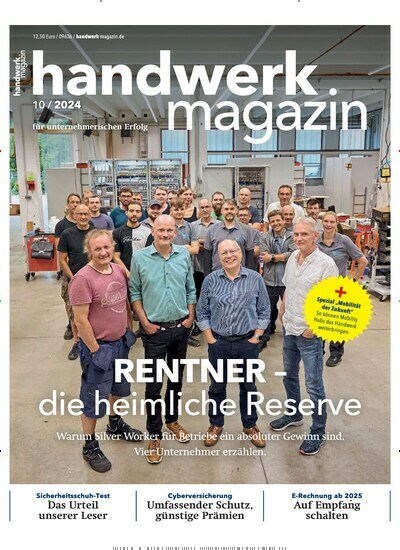 Titelbild der Ausgabe 10/2024 von handwerk magazin. Diese Zeitschrift und viele weitere Architekturzeitschriften und Bauzeitschriften als Abo oder epaper bei United Kiosk online kaufen.