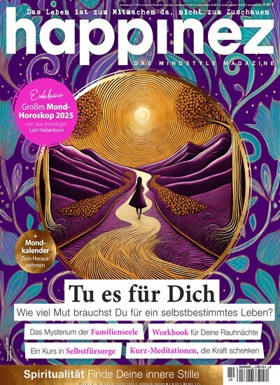 Titelbild der Ausgabe 1/2025 von Happinez. Diese Zeitschrift und viele weitere Frauenzeitschriften als Abo oder epaper bei United Kiosk online kaufen.