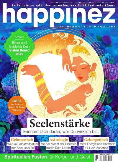 Titelbild der Ausgabe 2/2025 von Happinez. Diese Zeitschrift und viele weitere Frauenzeitschriften als Abo oder epaper bei United Kiosk online kaufen.