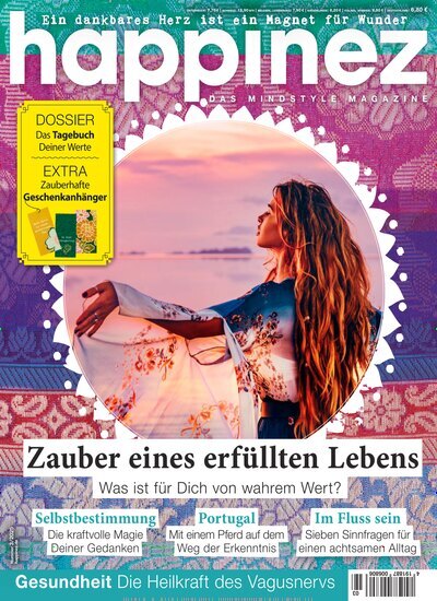 Titelbild der Ausgabe 3/2025 von Happinez. Diese Zeitschrift und viele weitere Frauenzeitschriften als Abo oder epaper bei United Kiosk online kaufen.