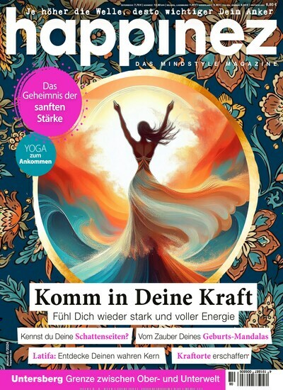 Titelbild der Ausgabe 8/2024 von Happinez. Diese Zeitschrift und viele weitere Frauenzeitschriften als Abo oder epaper bei United Kiosk online kaufen.