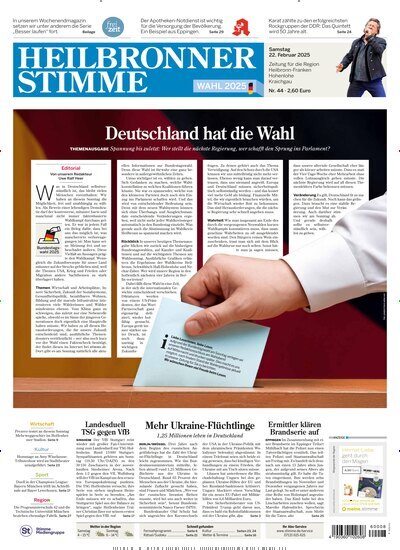 Titelbild der Ausgabe 44/2025 von Heilbronner Stimme Stadtausgabe. Diese Zeitschrift und viele weitere Zeitungsabos als Abo oder epaper bei United Kiosk online kaufen.